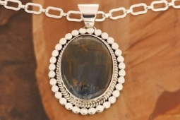 1 3/4" long Genuine Pietersite Sterling Silver Native American Pendant